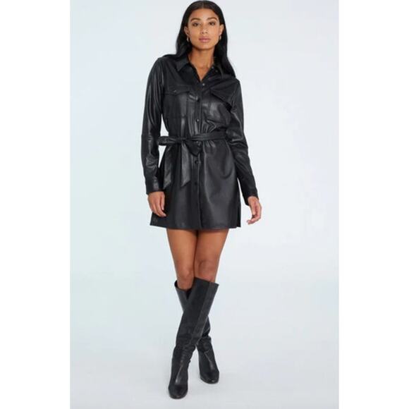 Sanctuary Dresses & Skirts - SANCTUARY Dress Size 2X / XXL NEW Black Coated Denim Dress Vegan Leather-Like